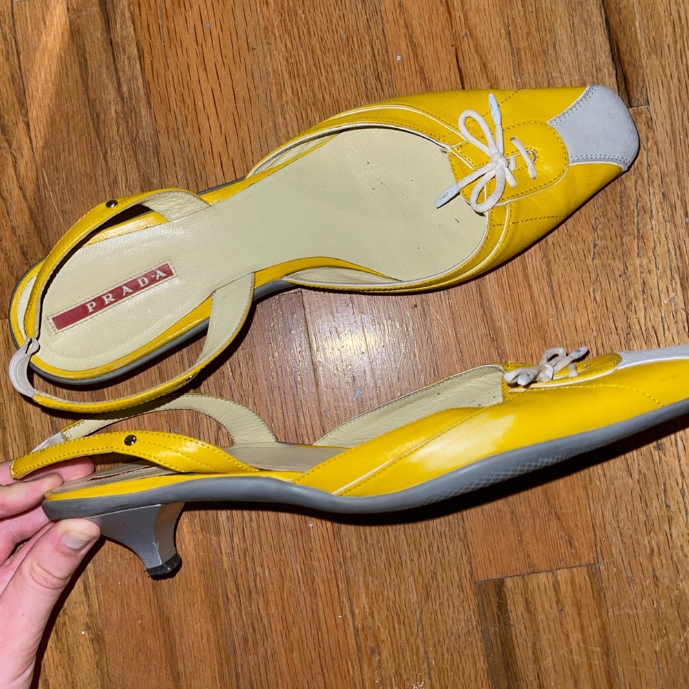 Prada 90s Y2K 00s sling back yellow kitten heels